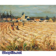 Tranh sơn dầu cảnh nông dân cày bừa